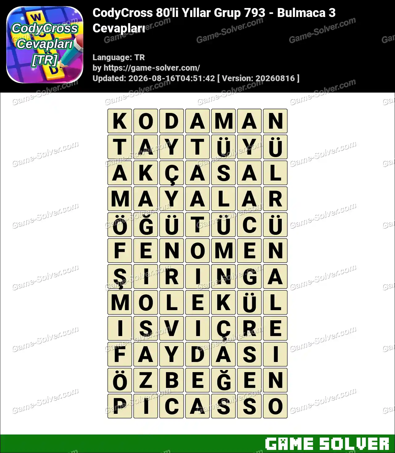 CodyCross 80’li Yıllar Grup 793 – Bulmaca 3 Cevapları
